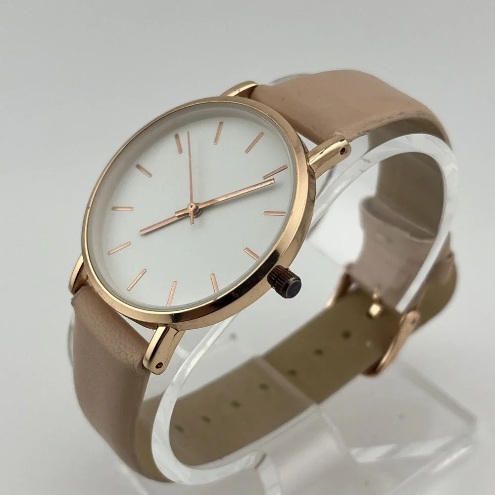 A New Day Watch Women 37mm Rose Gold‎ Case Pink Faux Leather Band- New Battery